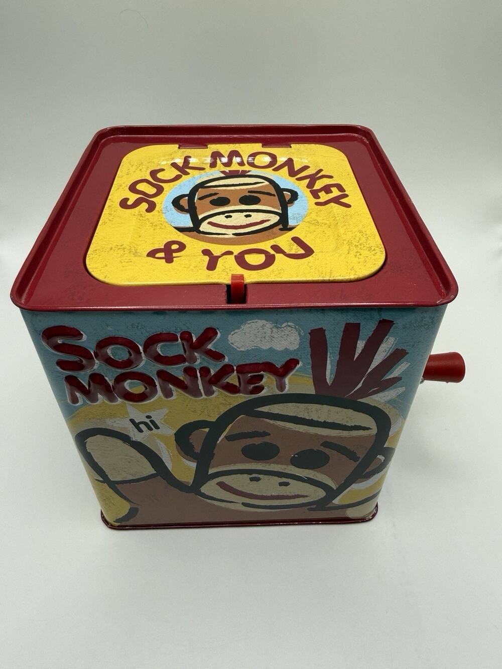 2008 Sock Monkey Jack in the Box Schylling Tin Sock Monkey And You Works